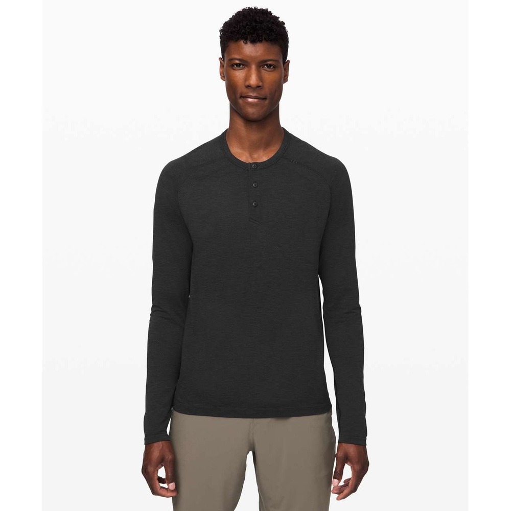 Lululemon Metal Vent Henley Long Sleeve Shirt Black Athleisure Mens XL